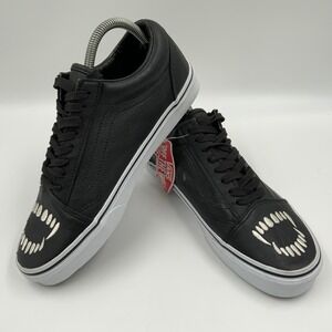 Vans Old Skool Black White Fang Motif Lace Up Skate Shoes Mens 8 Womens 9.5